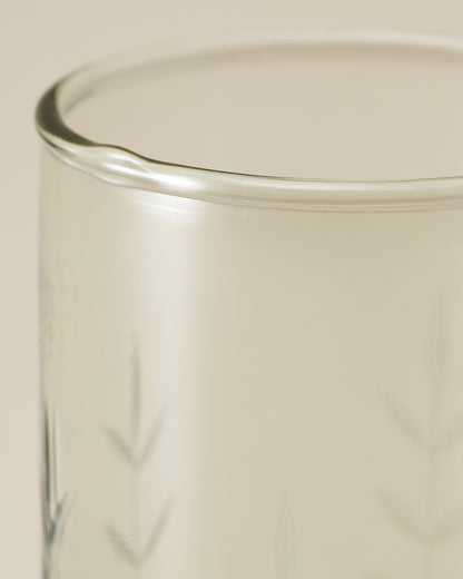 Recycled Etched Glass Tumbler, Green close up