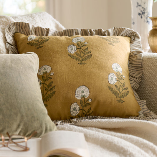 Bonnie Floral Block Printed Pillow on couch