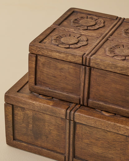 Trina Carved Wood Box close up view