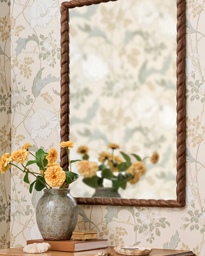 Turned Wood Vanity Mirror styled on wall