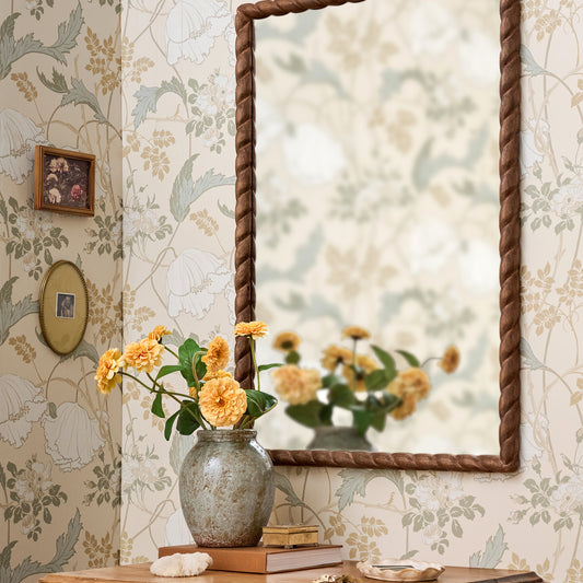 Turned Wood Vanity Mirror styled on wall