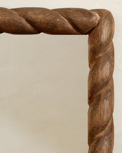 Turned Wood Vanity Mirror close up view