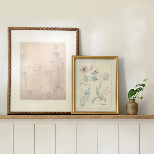 Turned Wood Wall Frame 11x14 on wall shelf