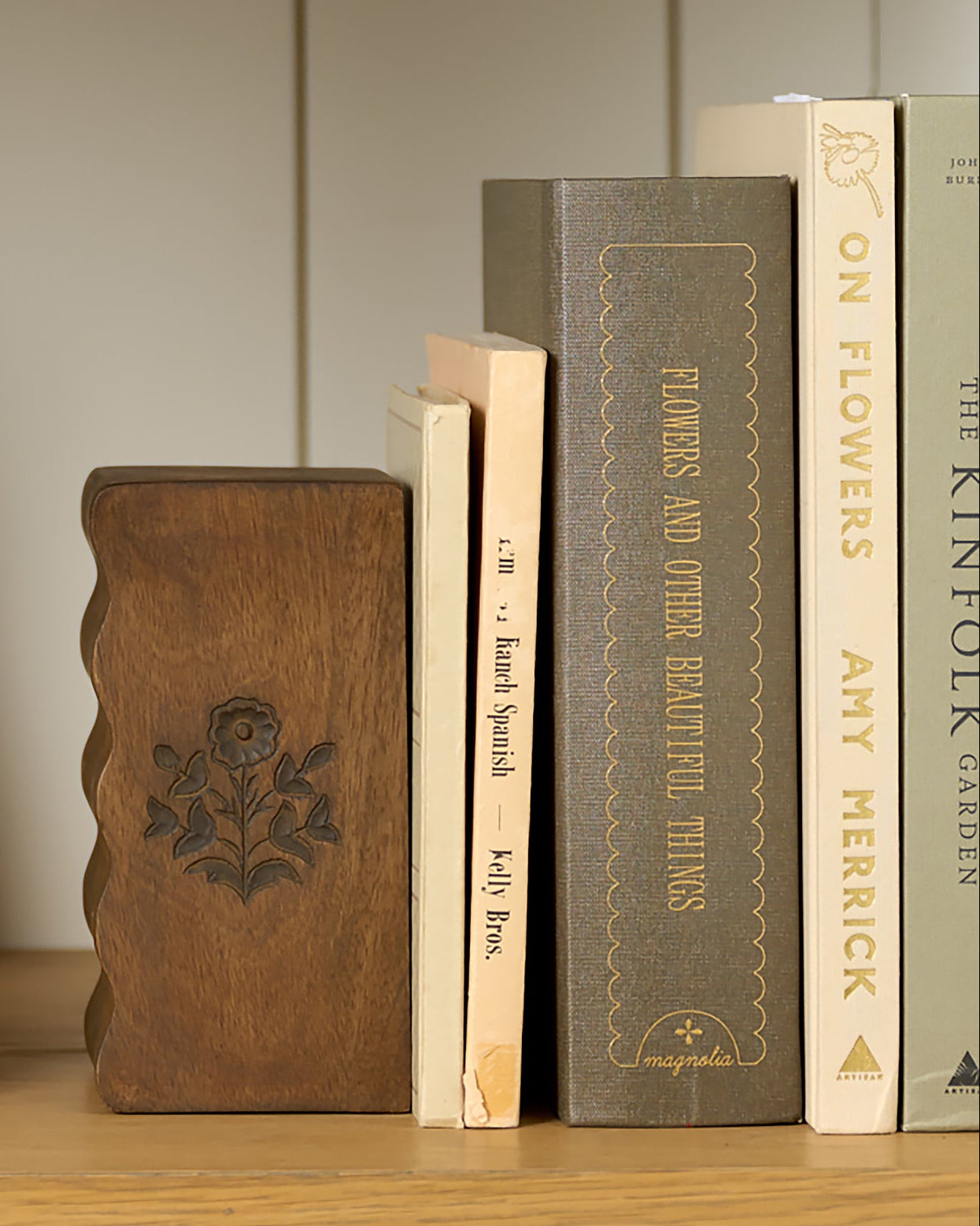 Large Antique Inspired Handcrafted Book Box shown on bookshelf