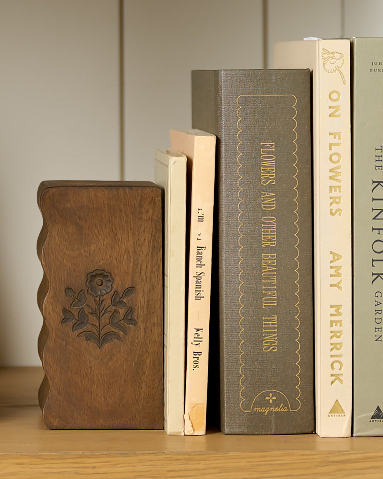Solid Wood Floral Carved Bookends