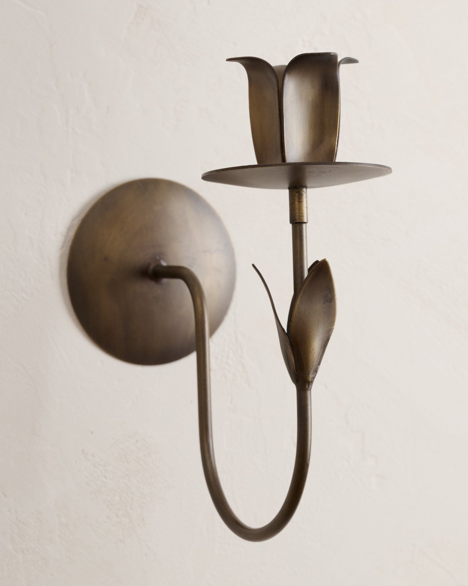Antique Brass Forged Tulip Wall Sconce