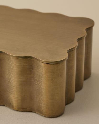 Antiqued Brass Scalloped Box Large close up view