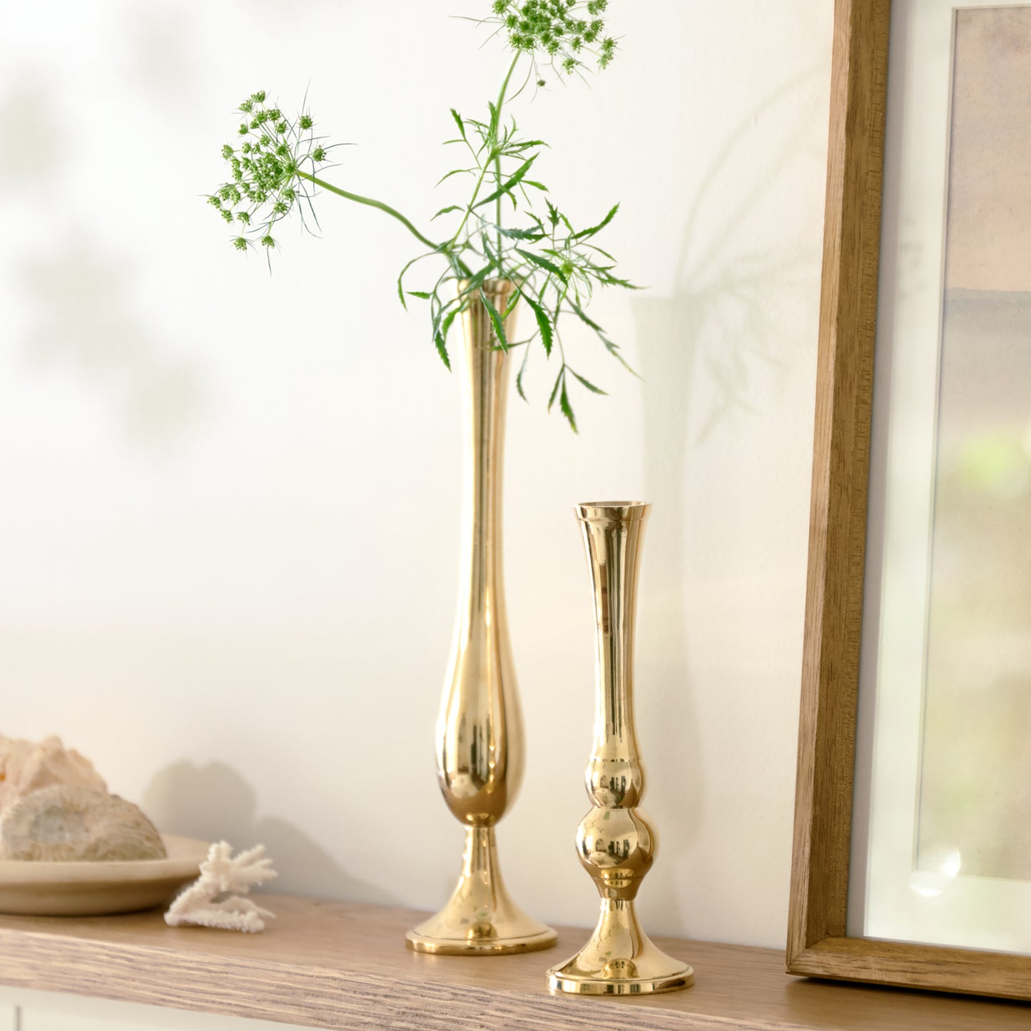Embry Solid Brass Bud Vase on shelf