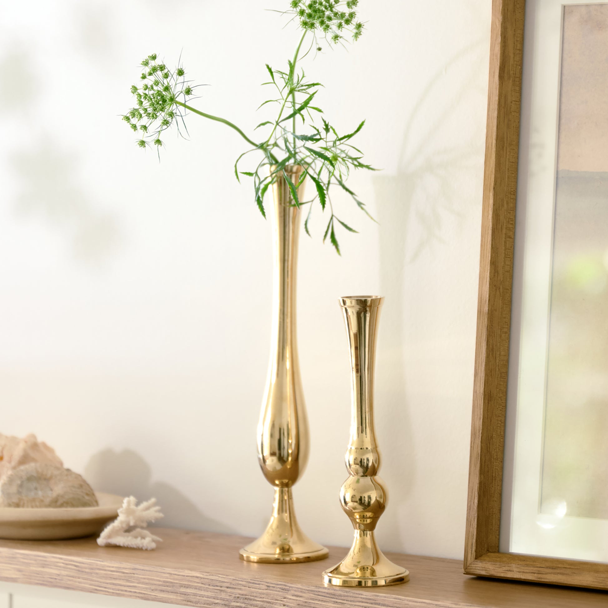 Embry Solid Brass Bud Vase on shelf
