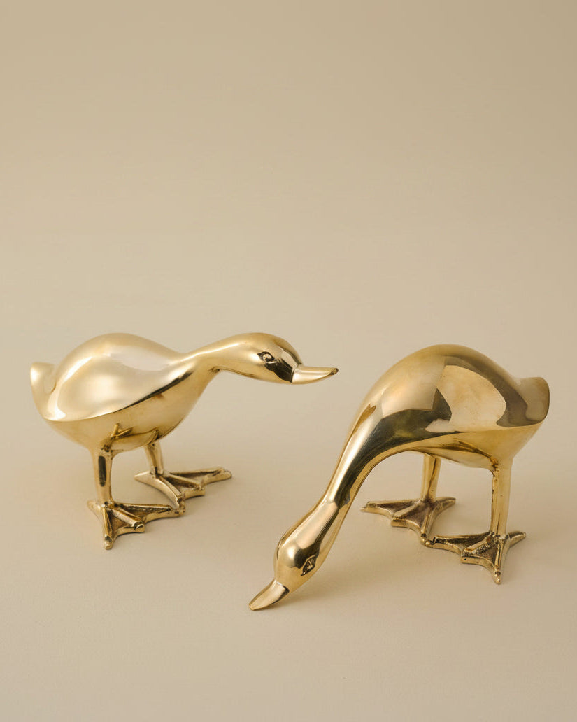 Antique Inspired Solid Brass Duck Standing and Grazing
