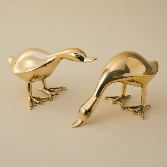 Antique Inspired Solid Brass Duck Standing and Grazing