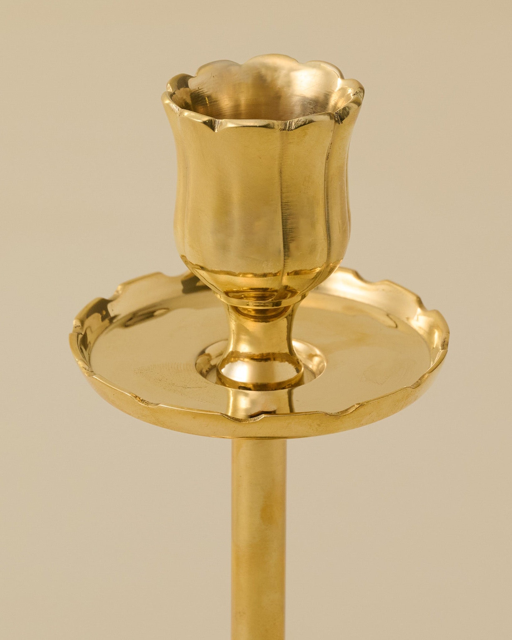 Solid Brass Floral Taper Holder close up