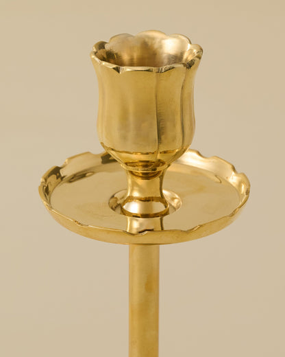 Solid Brass Floral Taper Holder close up