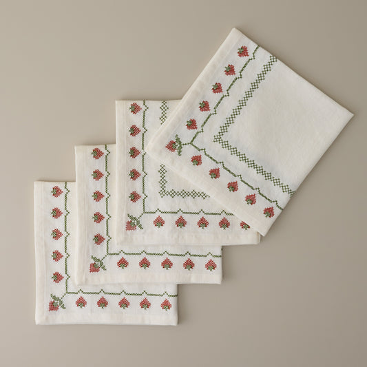 Cross Stitch Strawberry Napkin Set of 4