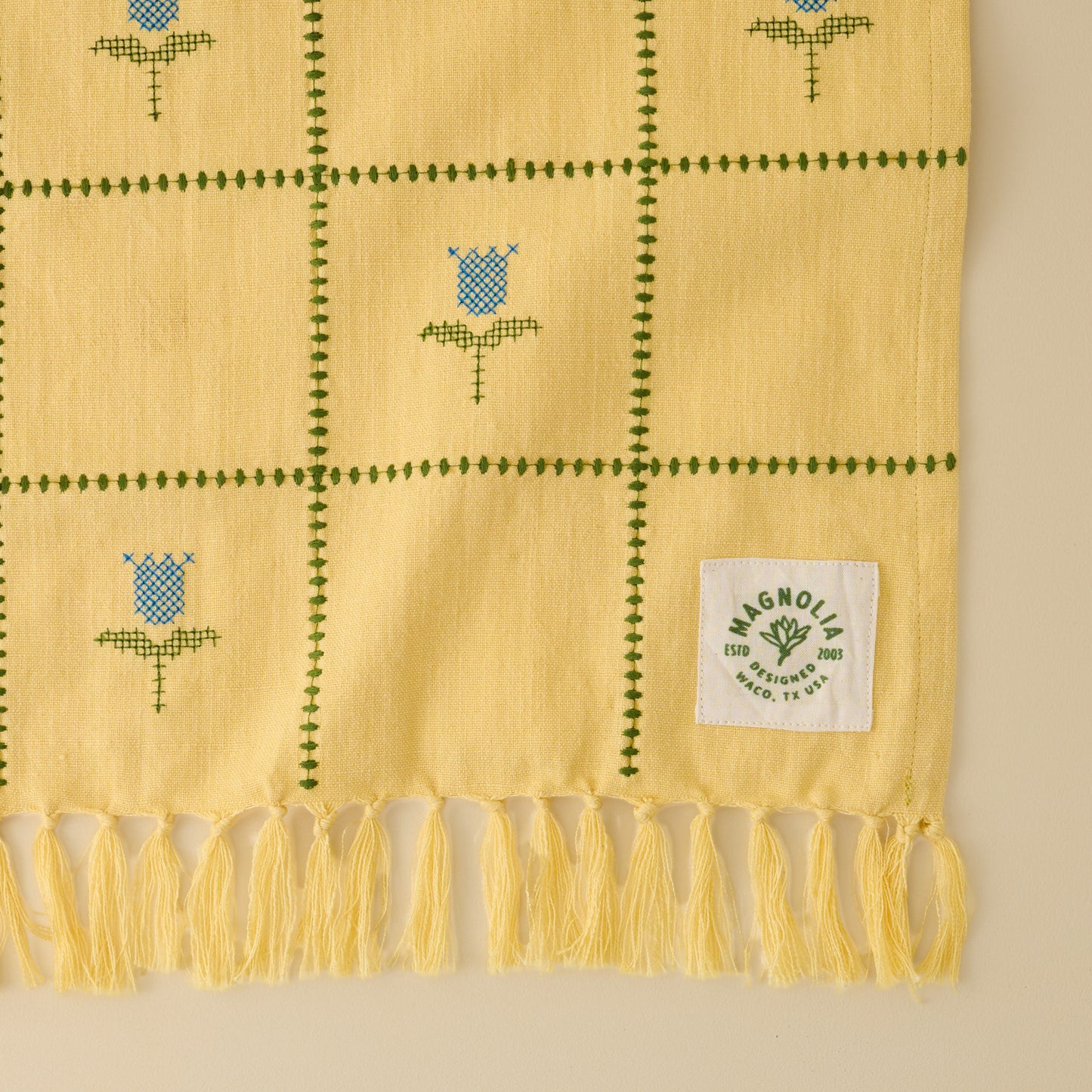 Cross Stitch Tulips Tea Towel close up view 