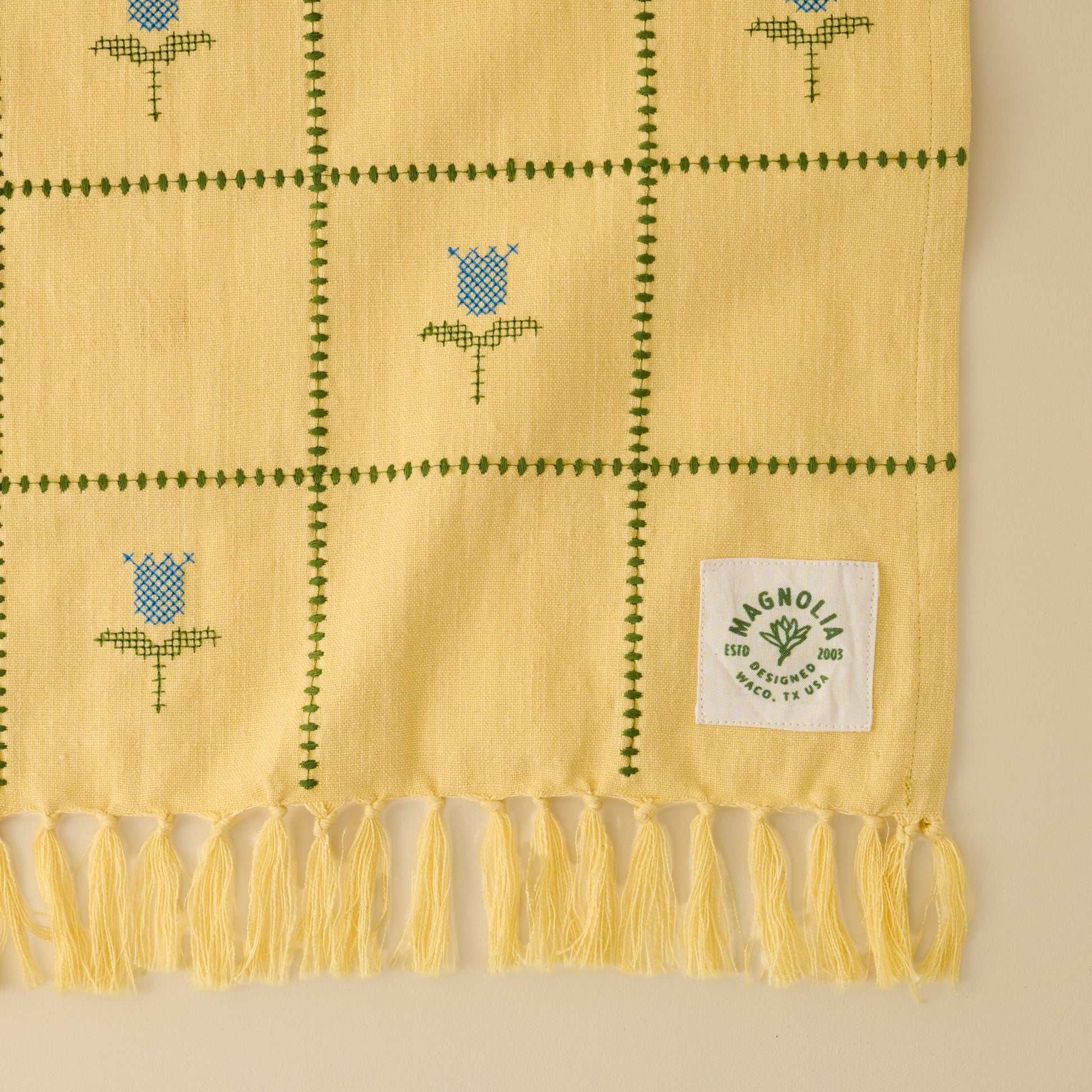 Cross Stitch Tulips Tea Towel close up view 