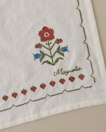 Cross Stitch Strawberry Fields Tea Towel close up
