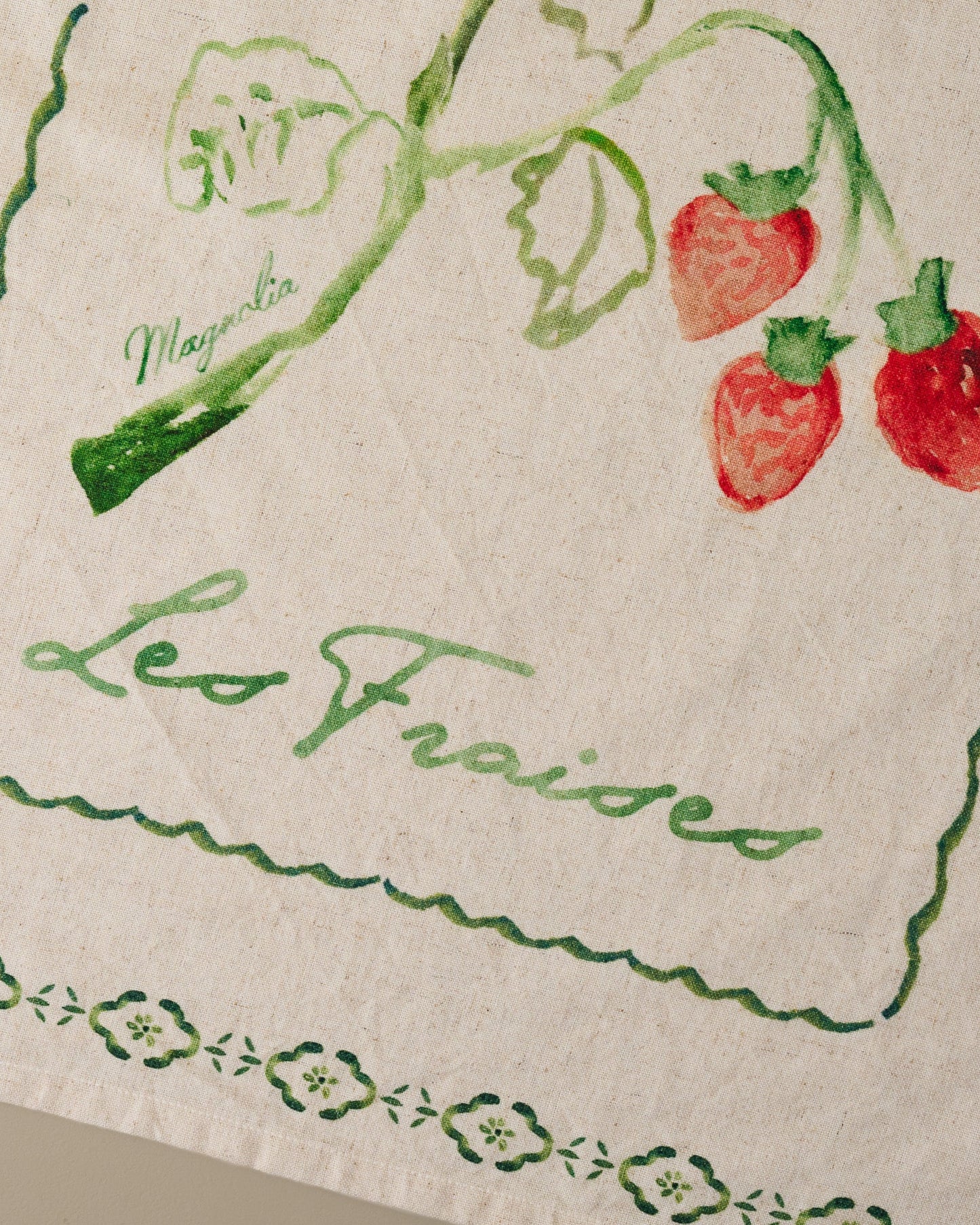 Les Fraises Printed Tea Towel close up