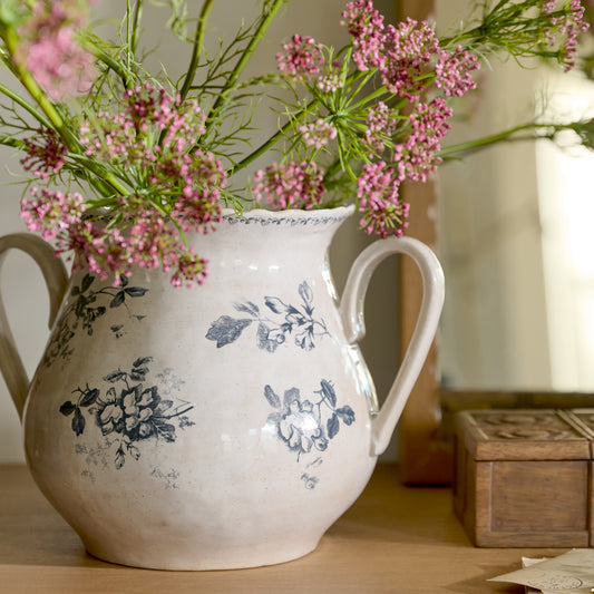 Heirloom Garden Navy Floral Vase with Handles