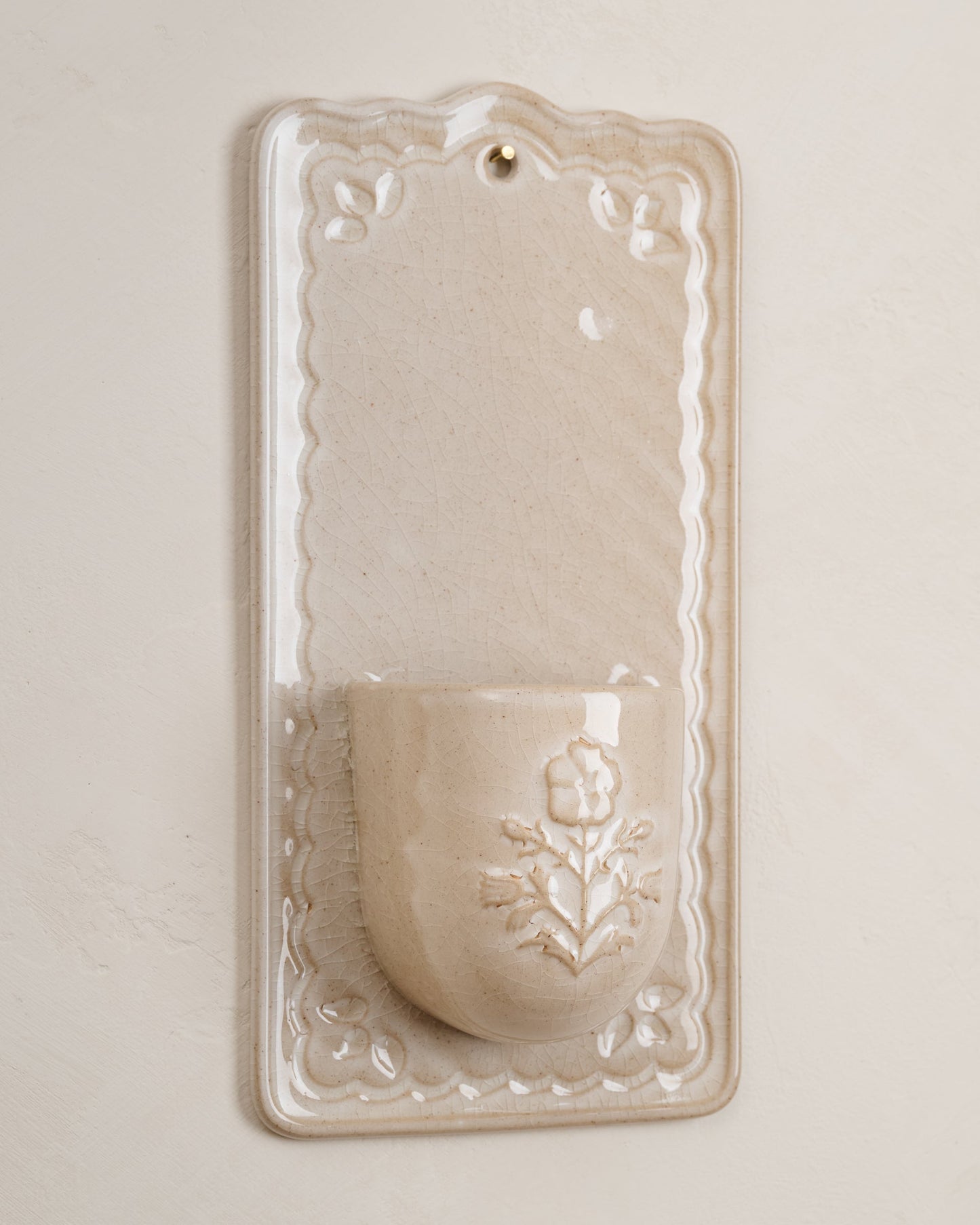 Maddison Debossed Floral Ceramic Wall Pocket