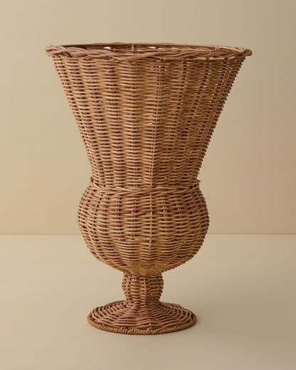Large Woven Rattan Footed Vessel