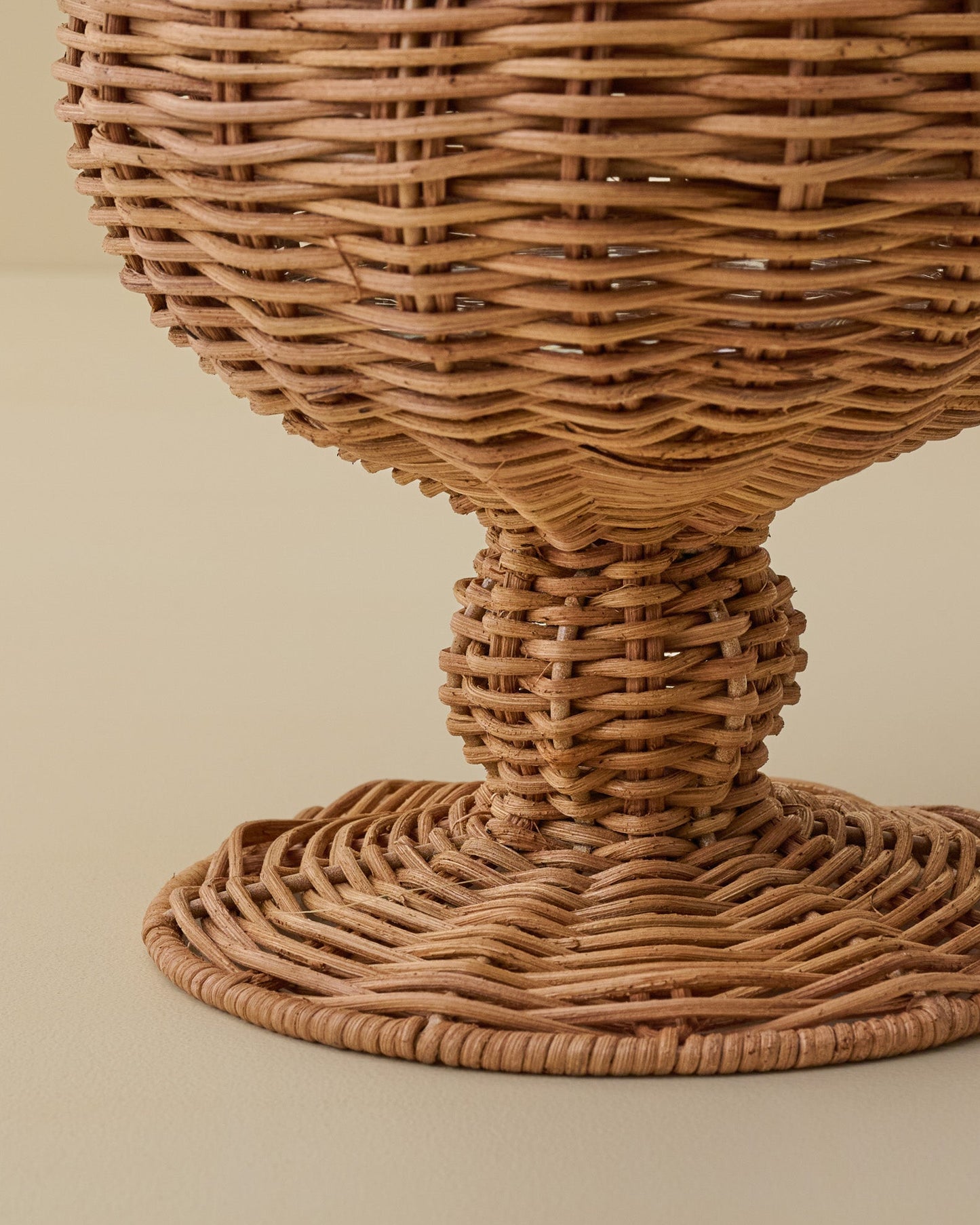 Woven Rattan Footed Vessel close up