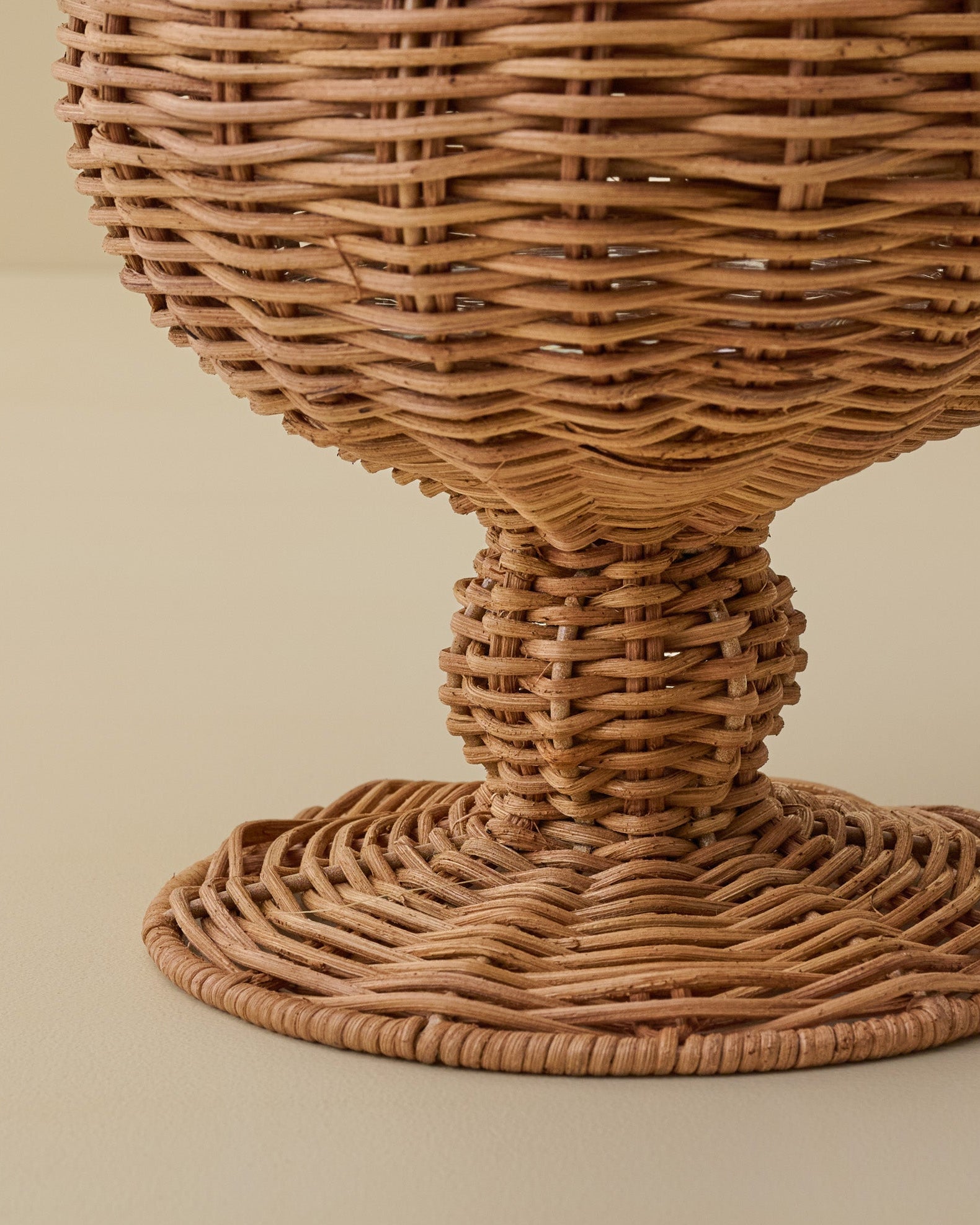 Woven Rattan Footed Vessel close up