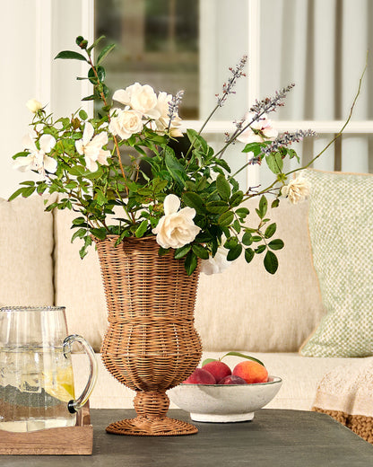 Woven Rattan Footed Vessel with flowers 
