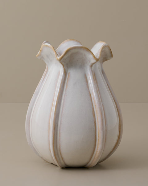 Jocelyn White Ceramic Ruffled Vase