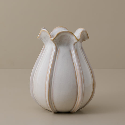 Jocelyn White Ceramic Ruffled Vase