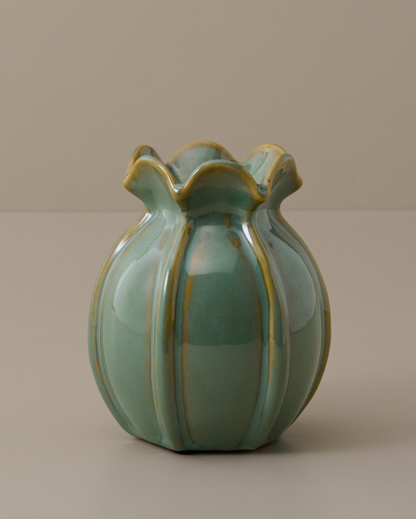 Jocelyn Green Ceramic Ruffled Vase
