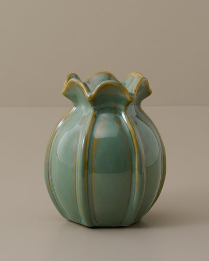 Jocelyn Green Ceramic Ruffled Vase
