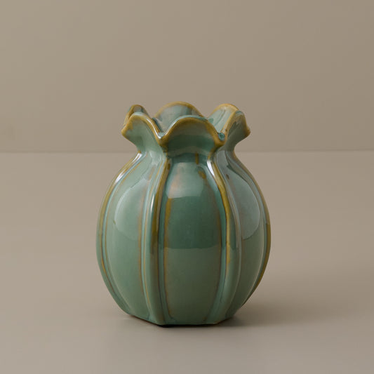 Jocelyn Green Ceramic Ruffled Vase