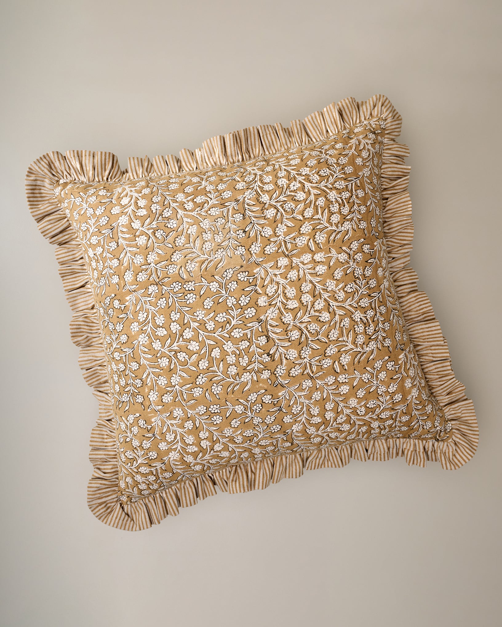 Maggie Ruffle Edge Floral Block Print Pillow