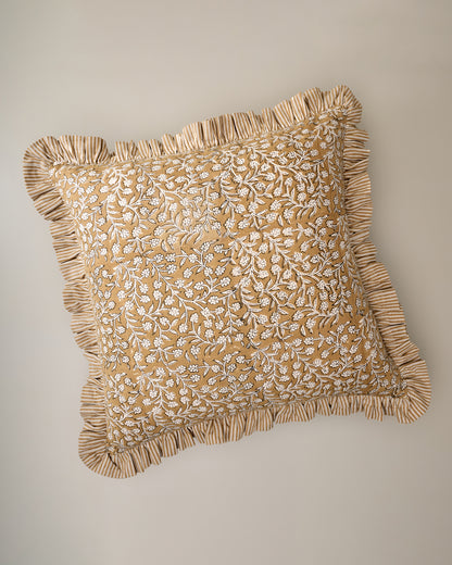 Maggie Ruffle Edge Floral Block Print Pillow