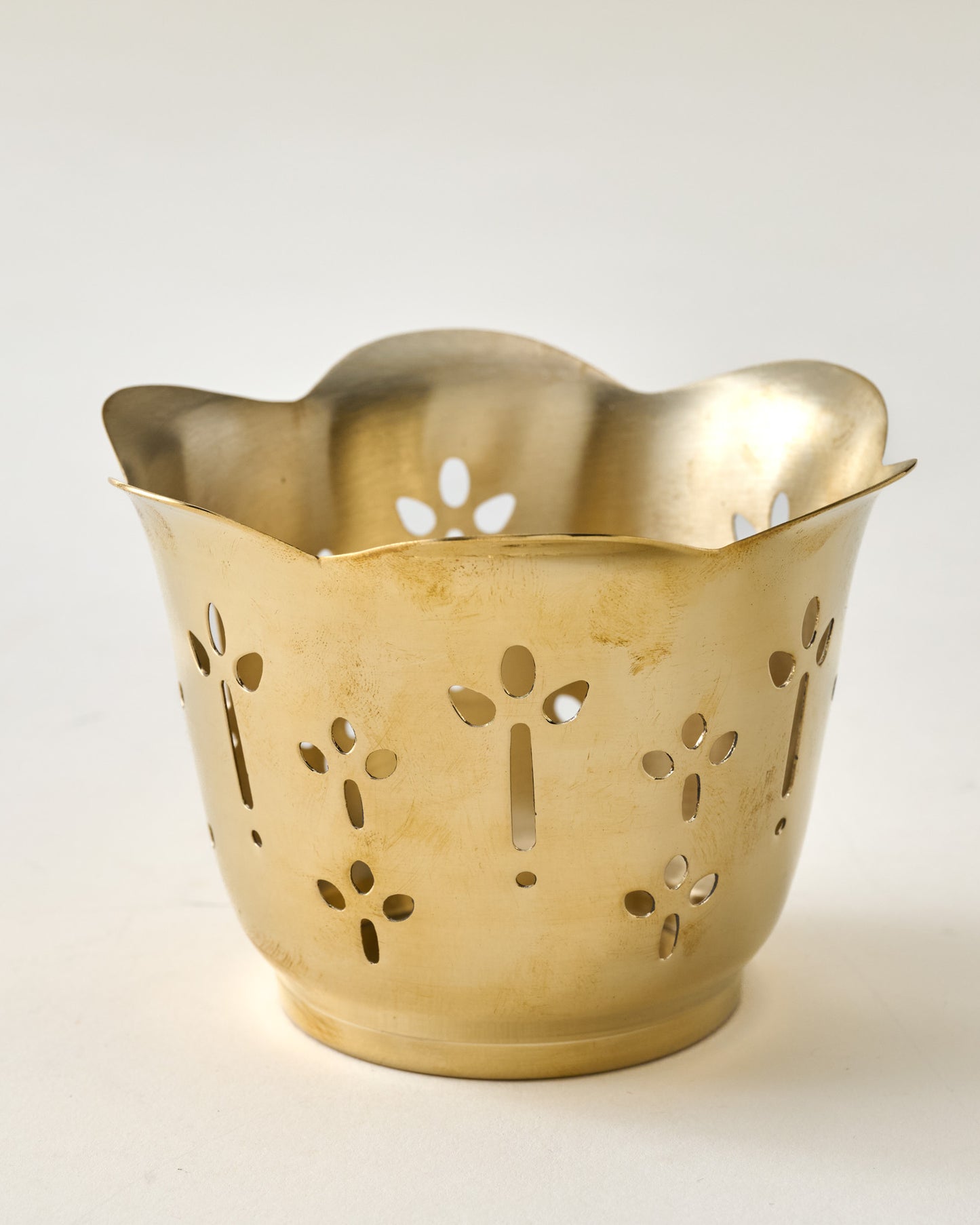 Solid Brass Floral Candle Holder