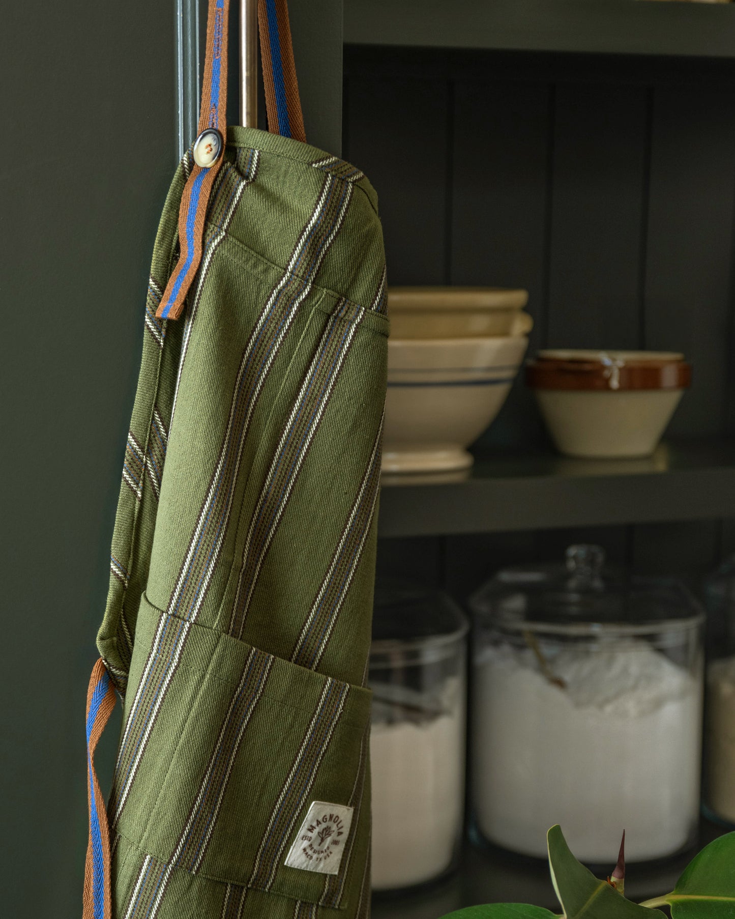 Olive Herringbone Stripe Apron