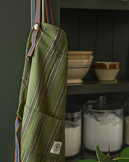 Olive Herringbone Stripe Apron