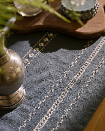 Dusty Blue Embroidered Table Runner