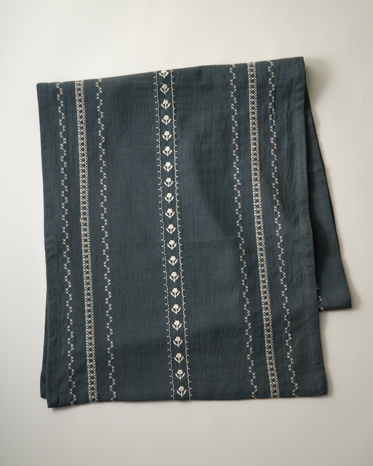 Dusty Blue Embroidered Table Runner