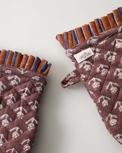 Chocolate Cosmos Block Printed Oven Mitt Set of 2