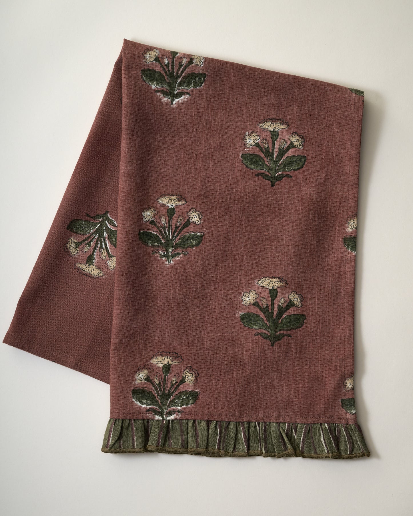 Copper Brown Herbarium Block Printed Tea Towel