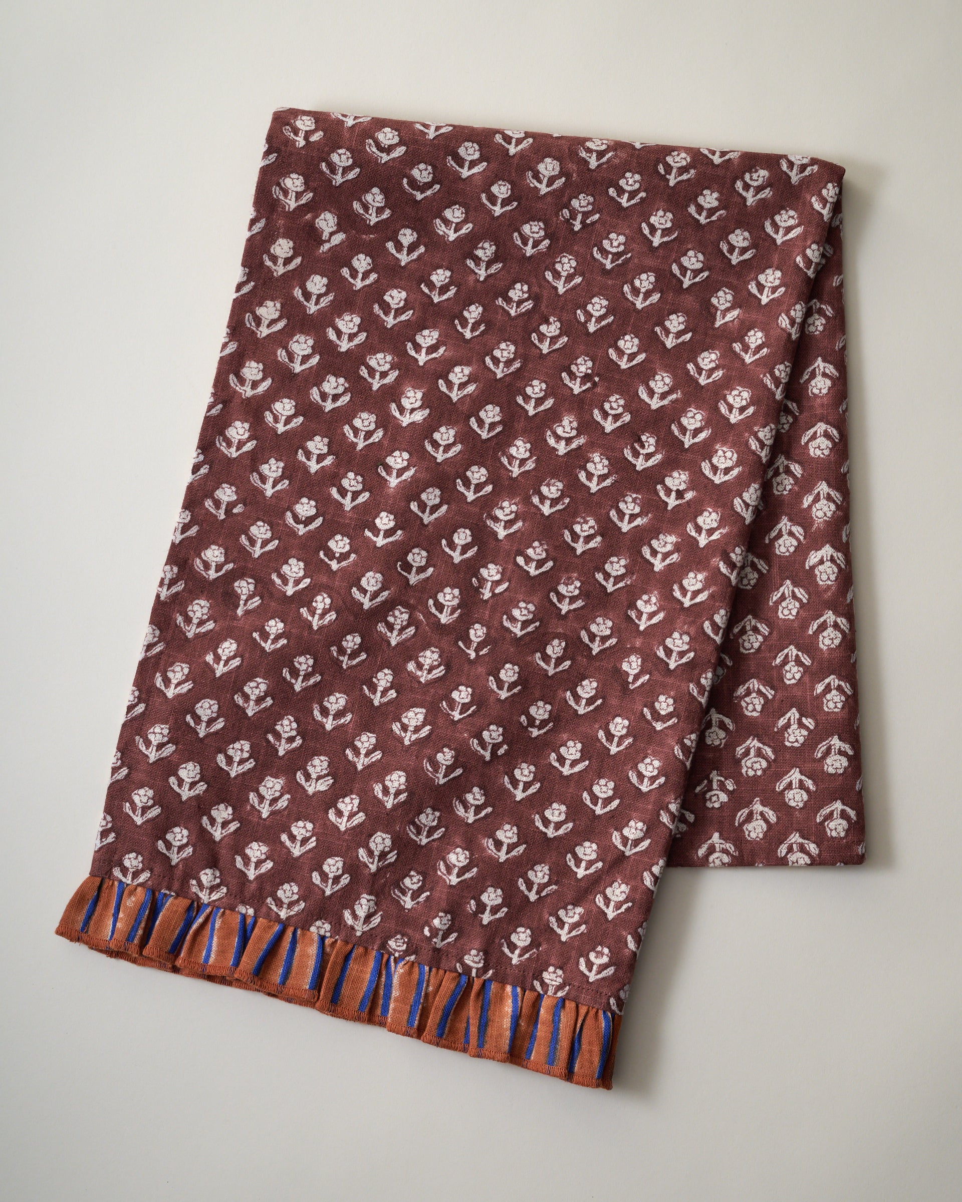 Chocolate Cosmos Block Printed Tea Towel