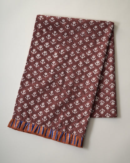 Chocolate Cosmos Block Printed Tea Towel
