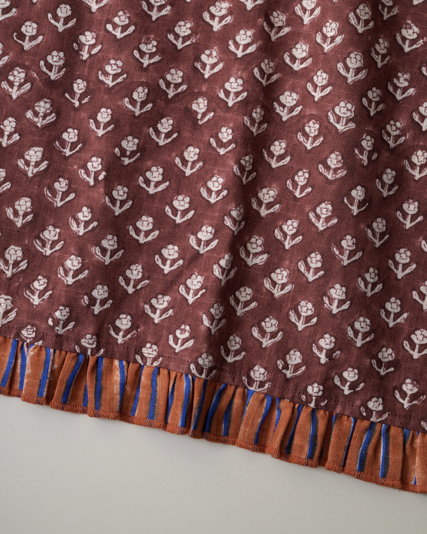 Chocolate Cosmos Block Printed Tea Towel block print detail