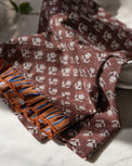Chocolate Cosmos Block Printed Tea Towel close up 