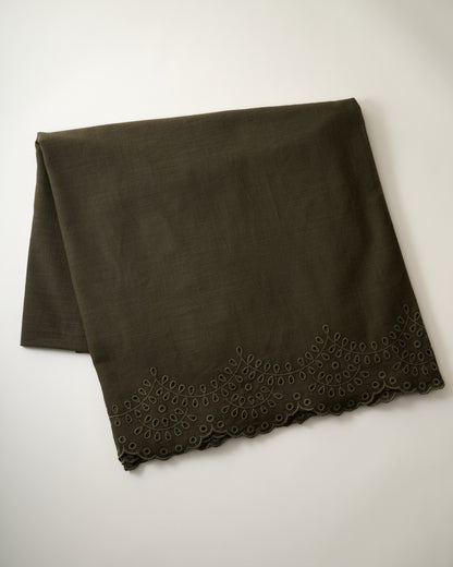 Olive Green Scalloped Eyelet Tablecloth