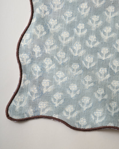 Dusty Blue Cosmos Block Printed Napkin Set of 4