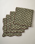 Olive Green Cosmos Block Printed Napkin Set of 4