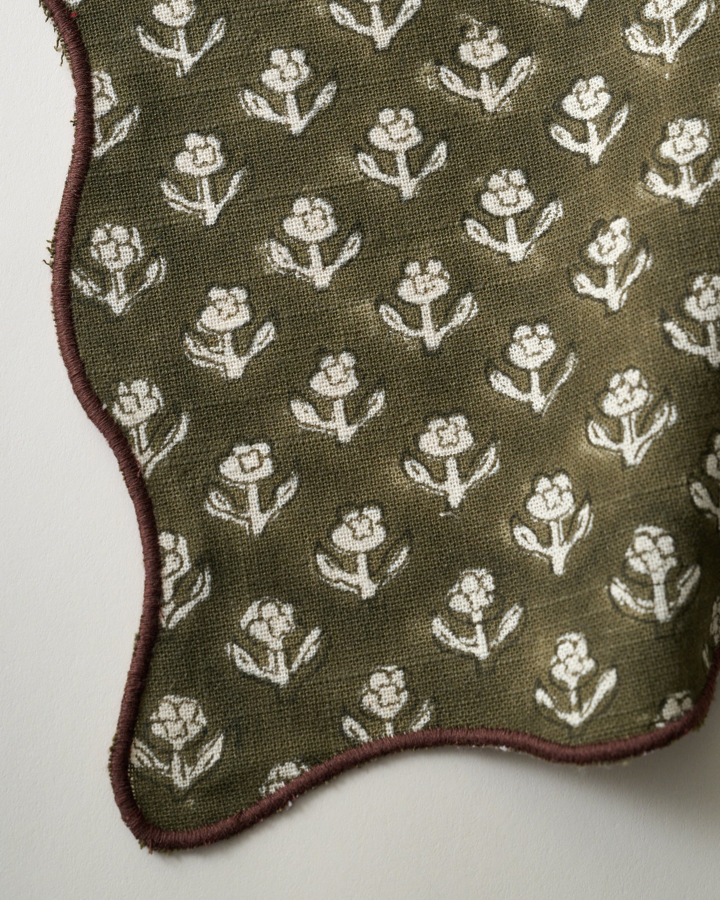Olive Green Cosmos Block Printed Napkin Set of 4 close up